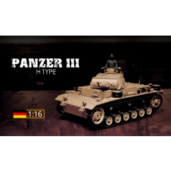 Czołg zdalnie sterowany ASG/IR/dźwięk/dym 1:16 Germany Tauch Panzer III Ausf.H RTR 2.4Ghz - Heng Long 3849-1B (P)